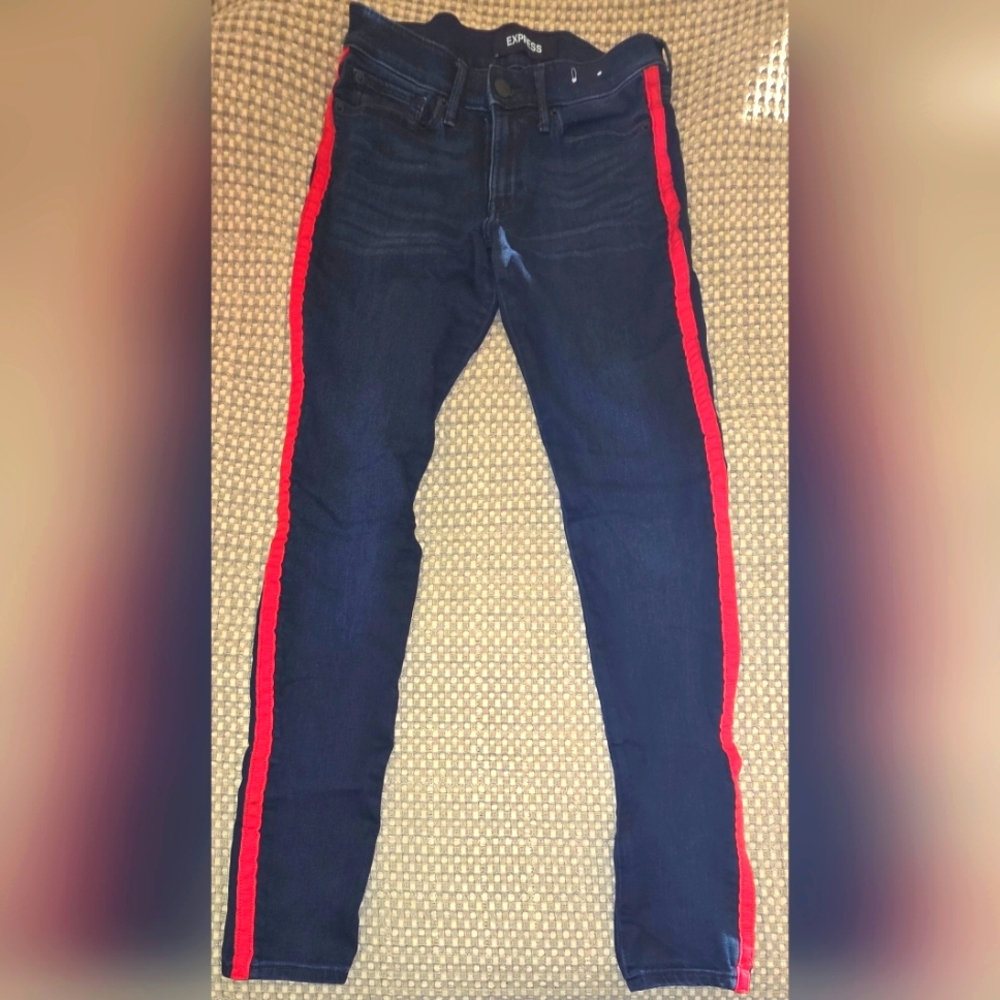 Express Blue Jeans with Red Stripe